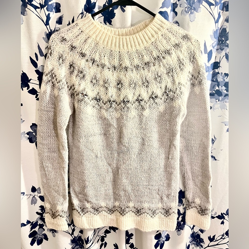 😍 Benetton! Vintage Benetton EXC Gray and White Diamond bejeweled Sweater